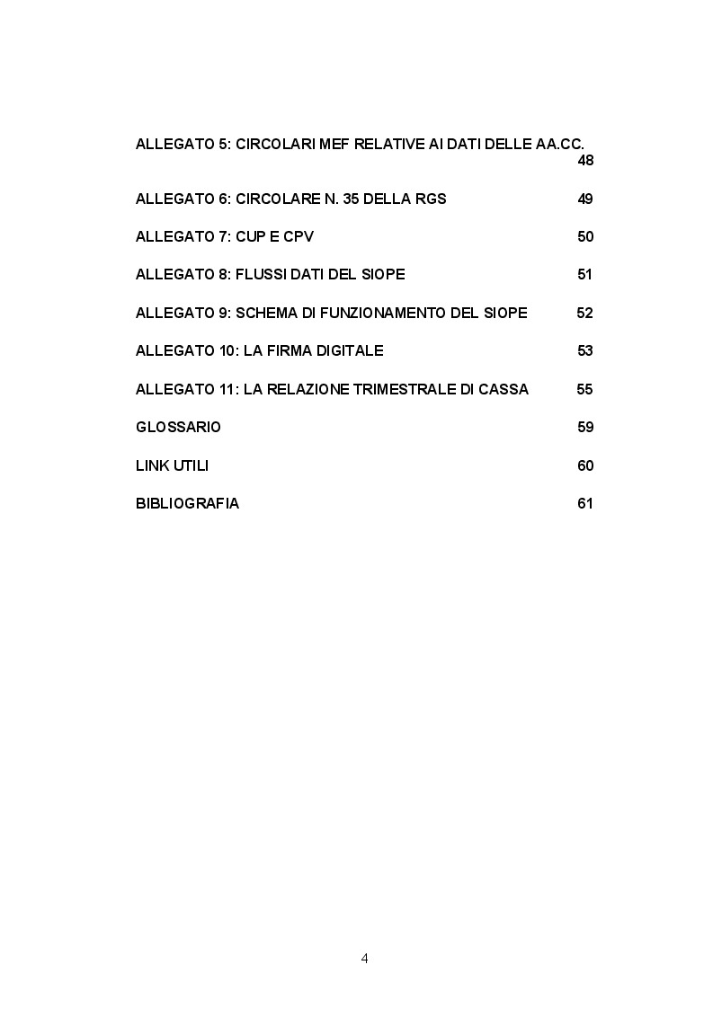 Indice della tesi: Il SIOPE: strumento conoscitivo ed operativo della finanza pubblica, Pagina 2