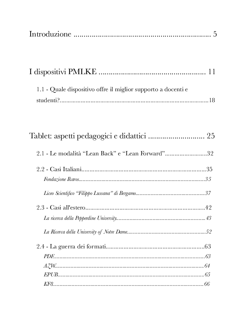 Indice della tesi: L'era dei tablet: espandere il libro e supportare le disabilità, Pagina 1
