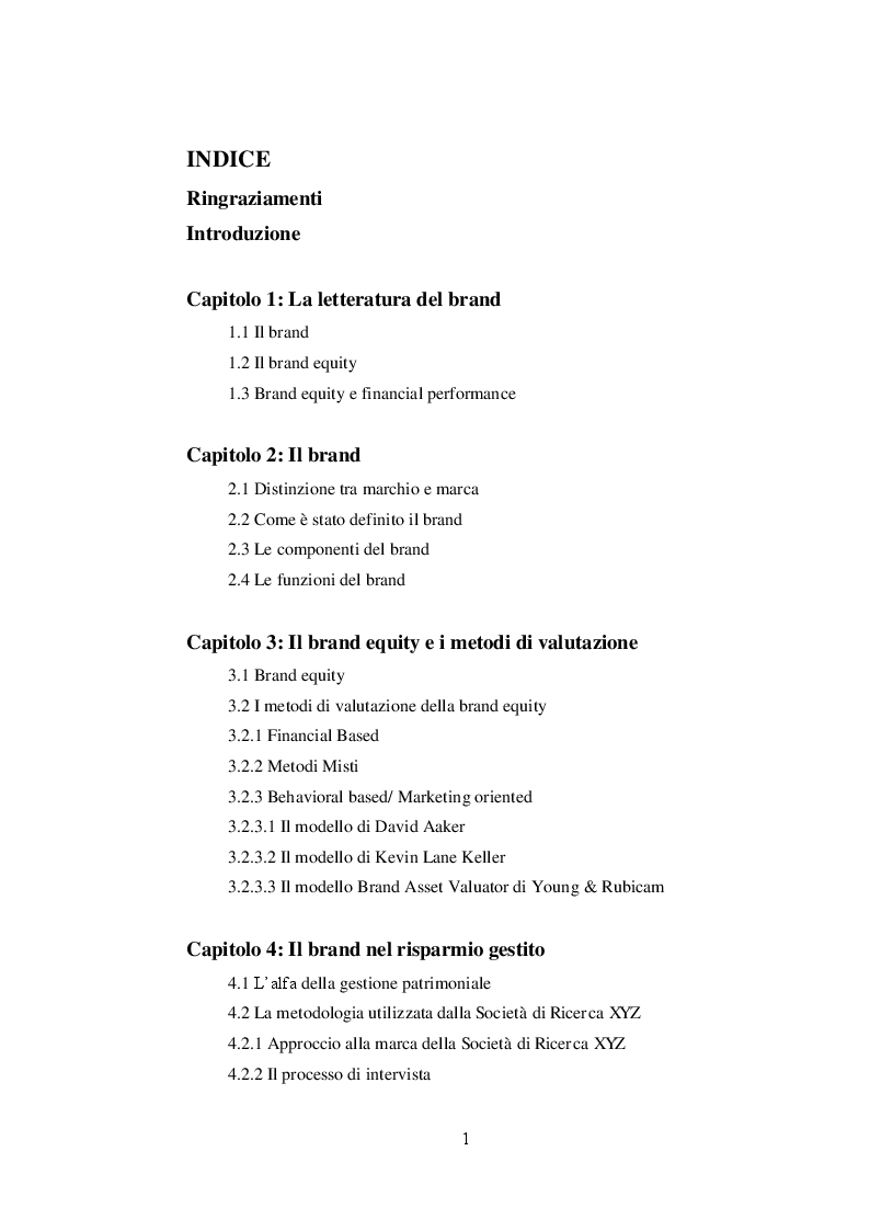 Indice della tesi: Fund Brand, Pagina 1