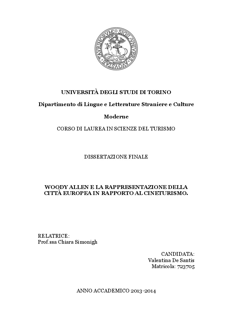 Anteprima della tesi: Woody Allen e la rappresentazione della città europea in rapporto al cineturismo, Pagina 1