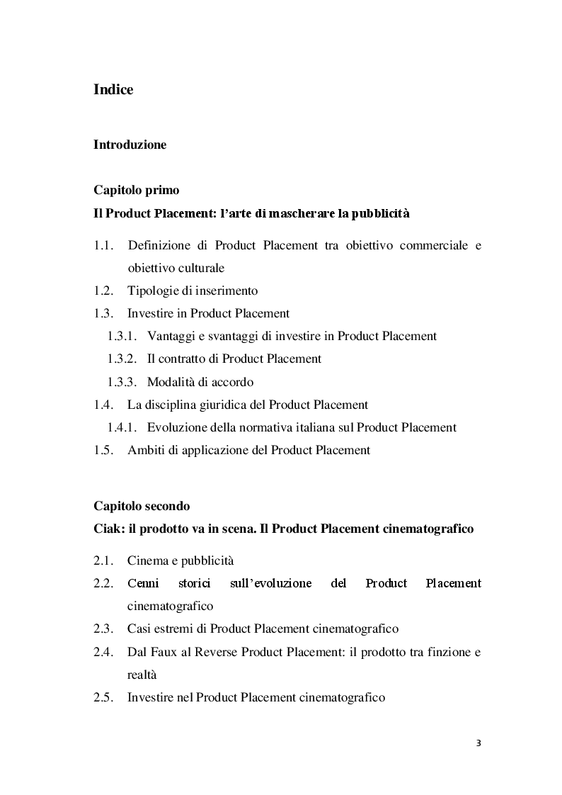 Indice della tesi: Il Product Placement cinematografico: il caso Apple, Pagina 1