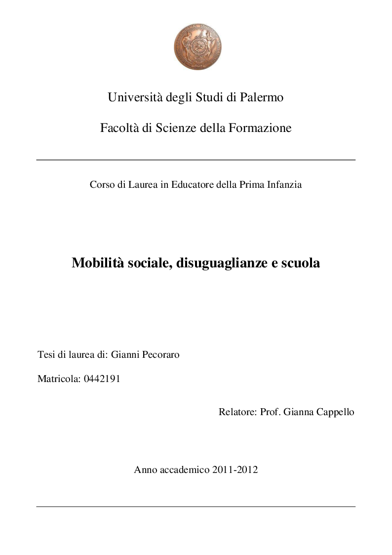 Anteprima della tesi: Mobilità sociale, disuguaglianze e scuola, Pagina 1