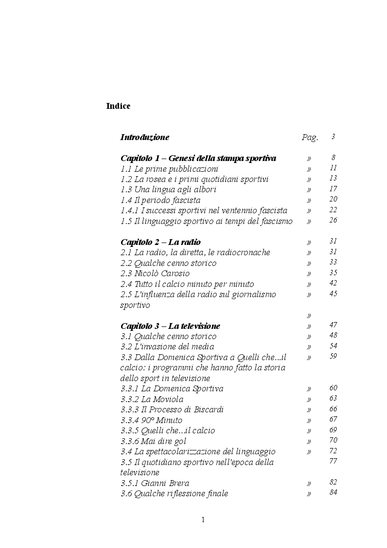 Indice della tesi: Dalla Gazzetta dello Sport a Tuttomercatoweb - L'evoluzione del linguaggio giornalistico sportivo, Pagina 1