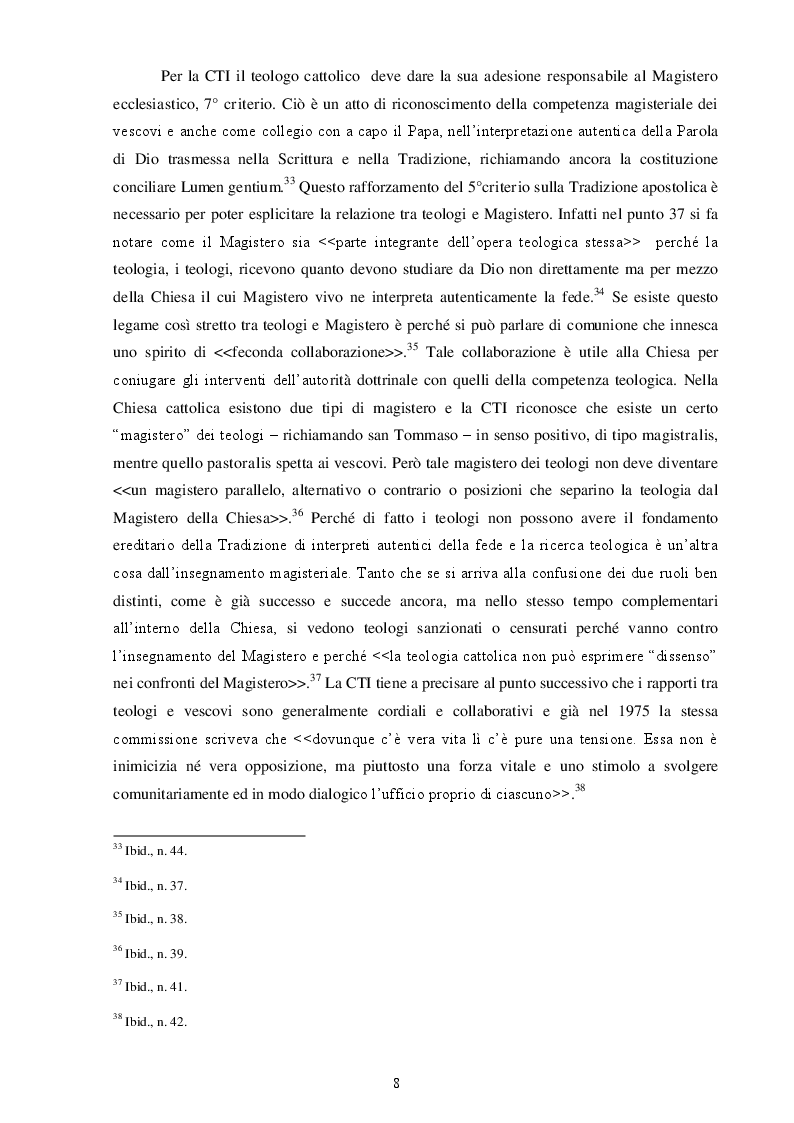 Estratto dalla tesi: Lo sviluppo dei criteri metodologici della teologia nella Chiesa cattolica indicati dai documenti della Commissione Teologica Internazionale