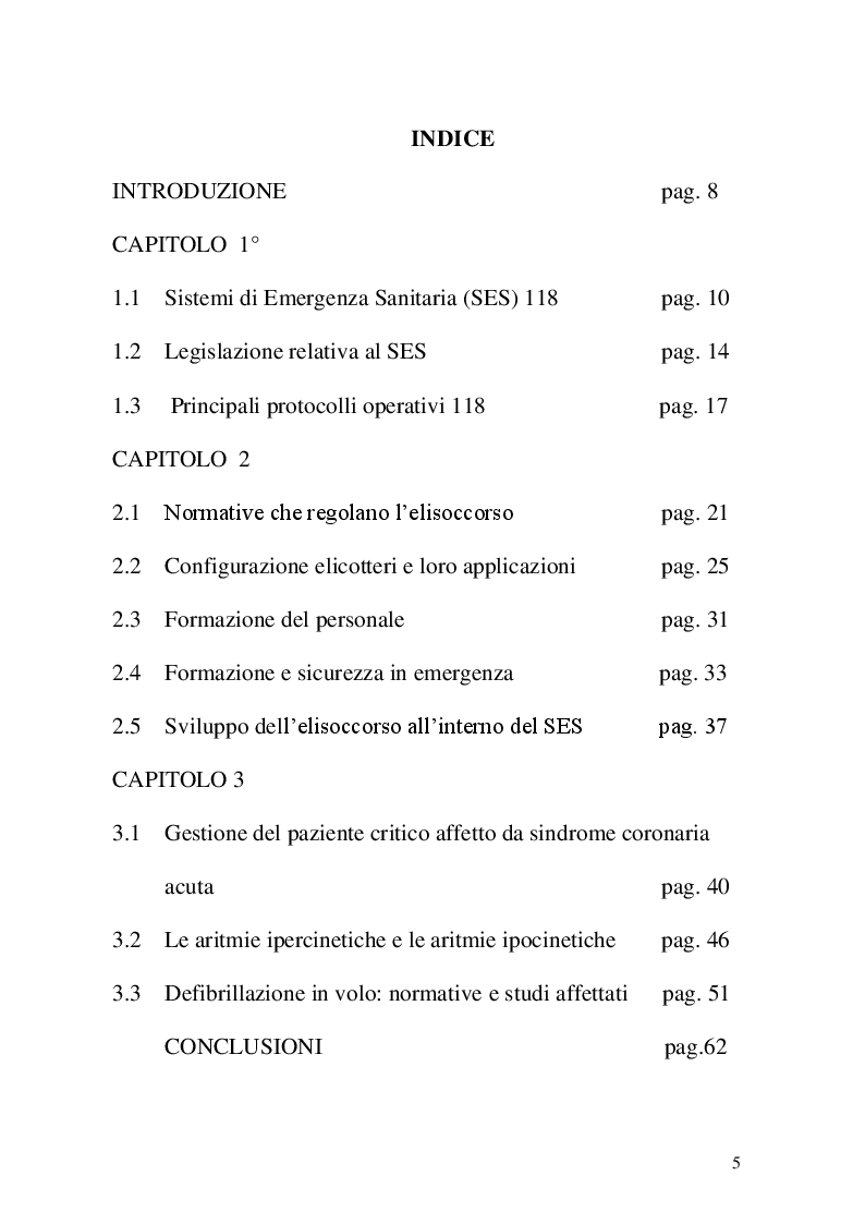 Indice della tesi: Gestione delle aritmie cardiache e defibrillazione in volo, Pagina 1