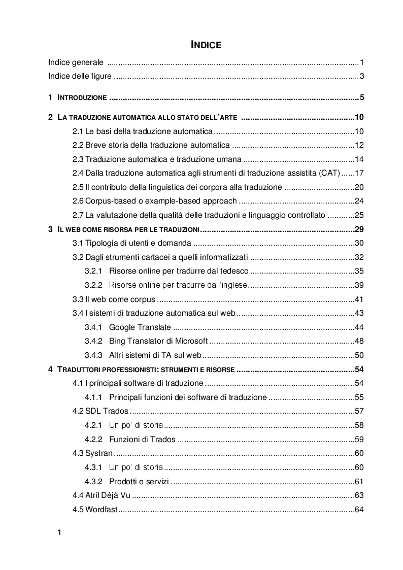Indice della tesi: Gli strumenti elettronici a disposizione del traduttore: situazione attuale e prospettive future, Pagina 1