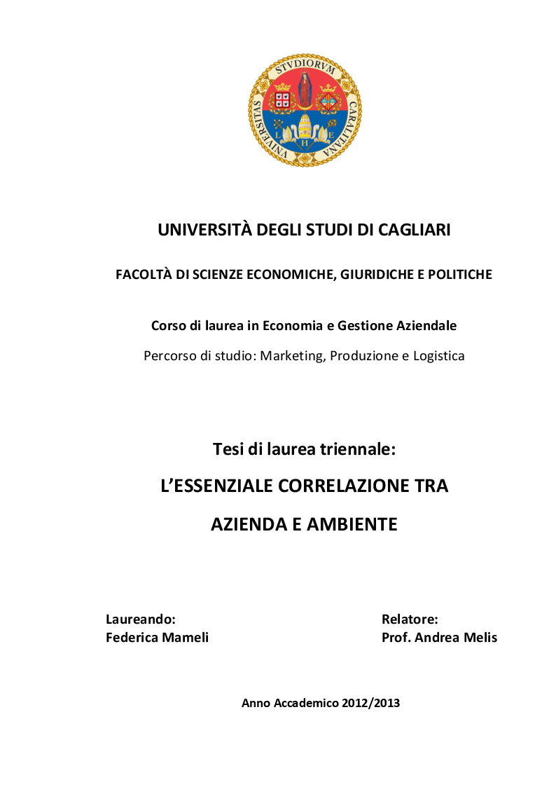Anteprima della tesi: L'essenziale correlazione tra Azienda e Ambiente, Pagina 1