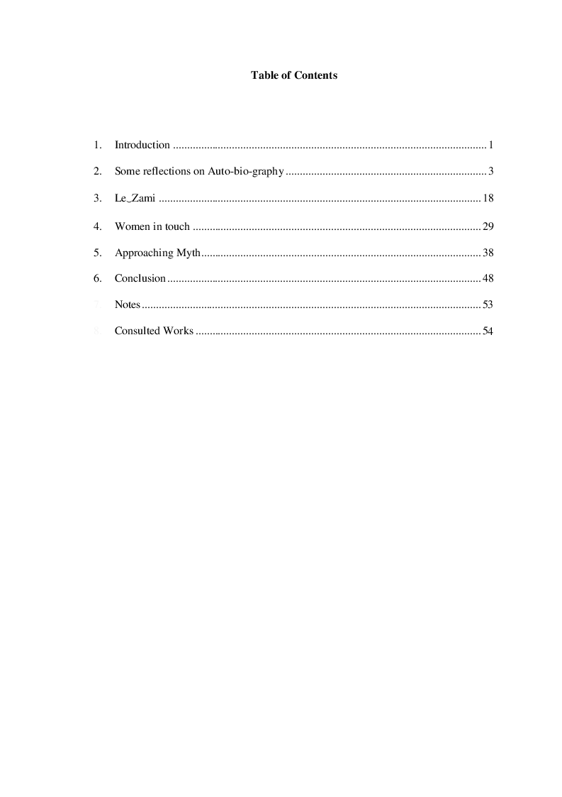 Indice della tesi: Audre Lorde: Black Female Autobiography in Late XX Century, Pagina 1
