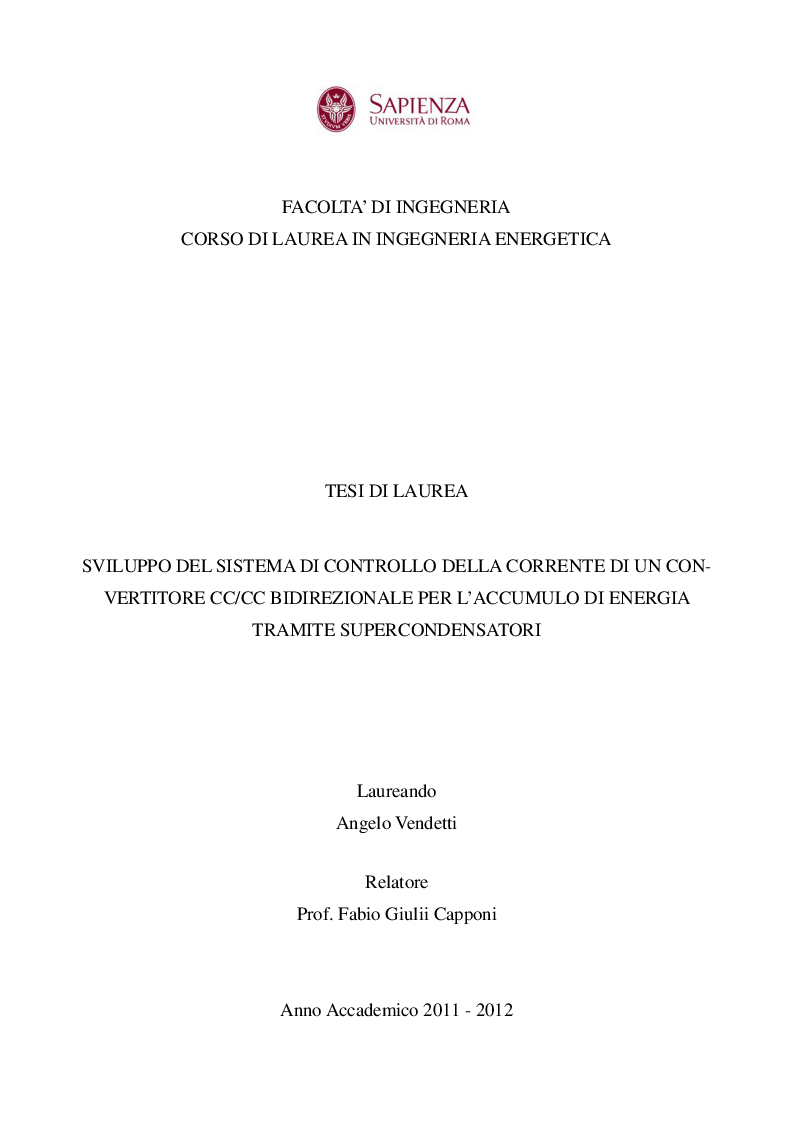 Anteprima della tesi: Sviluppo del sistema di controllo per l'accumulo tramite supercondensatori, Pagina 1