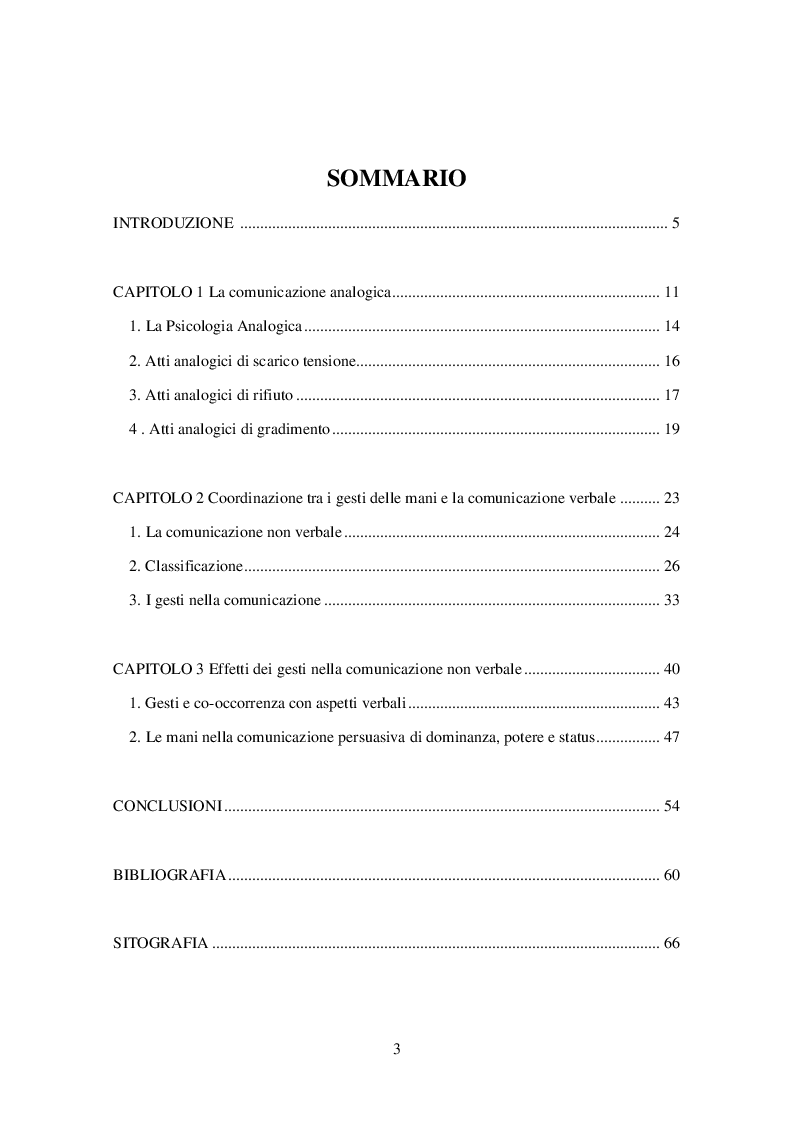 Indice della tesi: Le mani nella comunicazione non verbale, Pagina 1