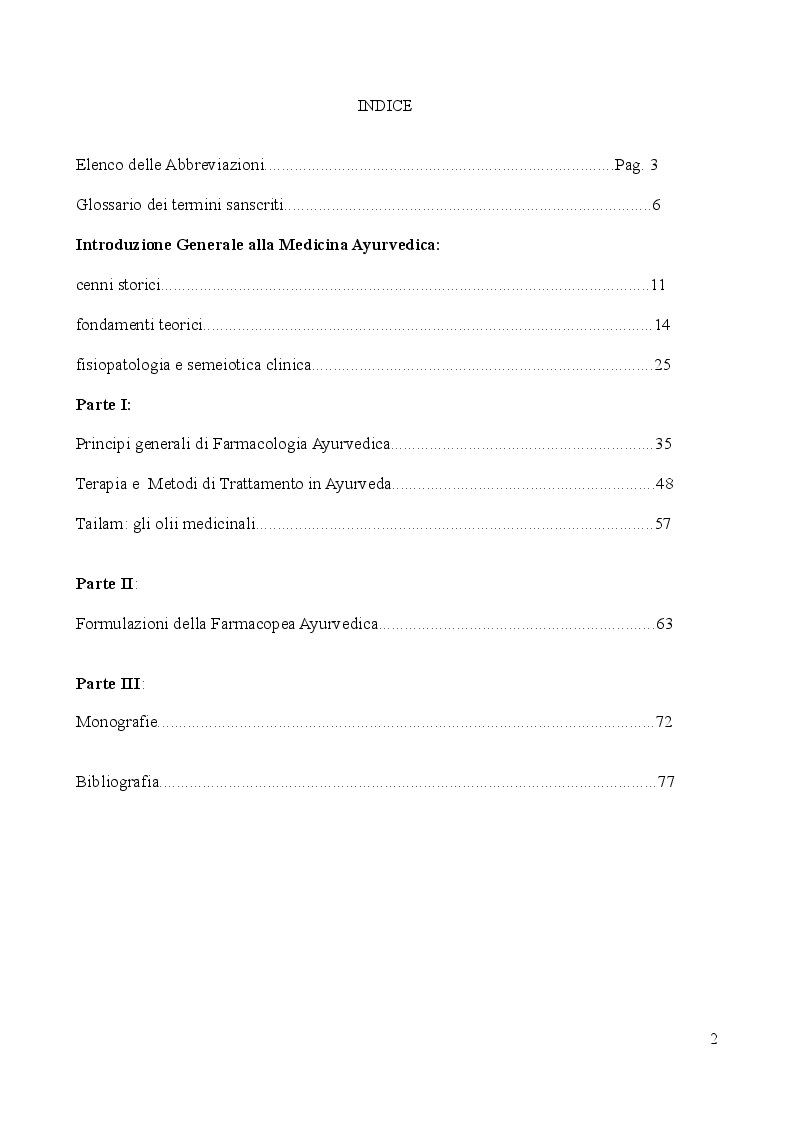 Indice della tesi: Tailam: gli olii medicinali dell'Ayurveda, Pagina 1