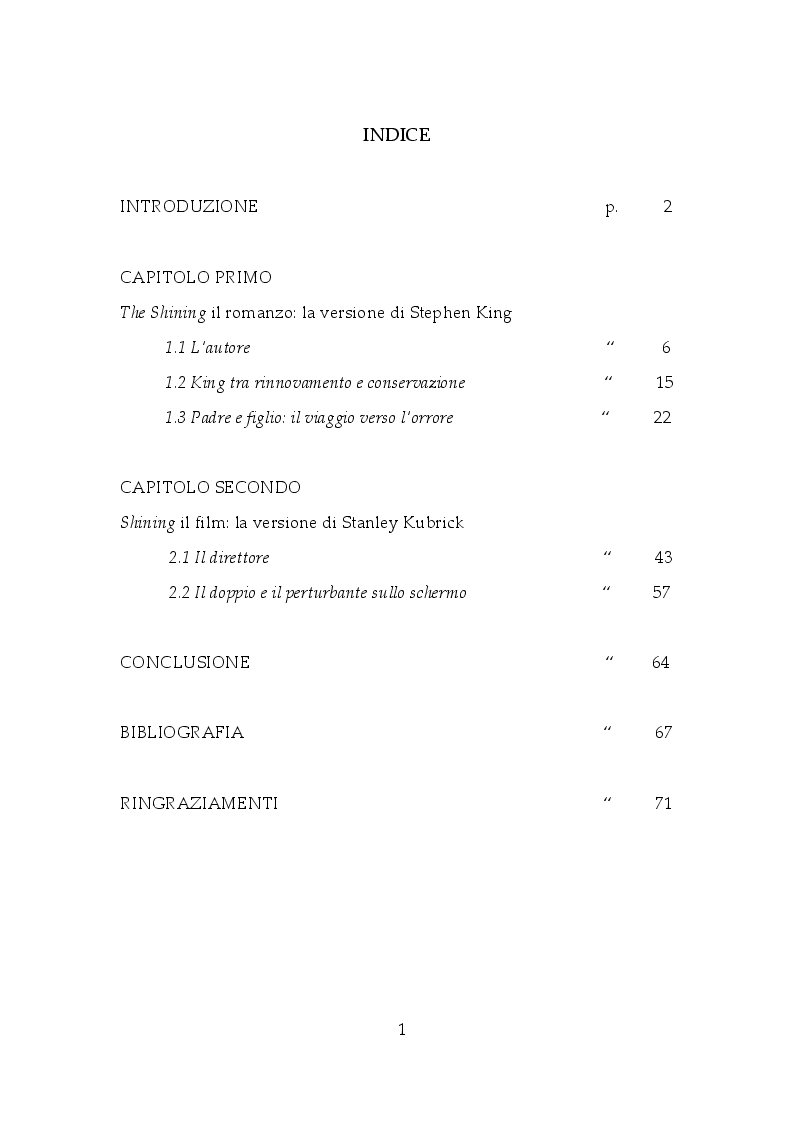 Indice della tesi: Shining: dall'orrore all'enigma, Pagina 1
