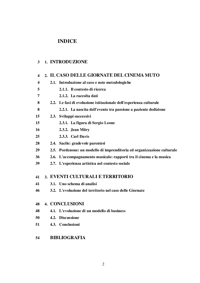 Indice della tesi: Le Giornate del Cinema Muto: l'evoluzione istituzionale di una esperienza culturale, Pagina 1