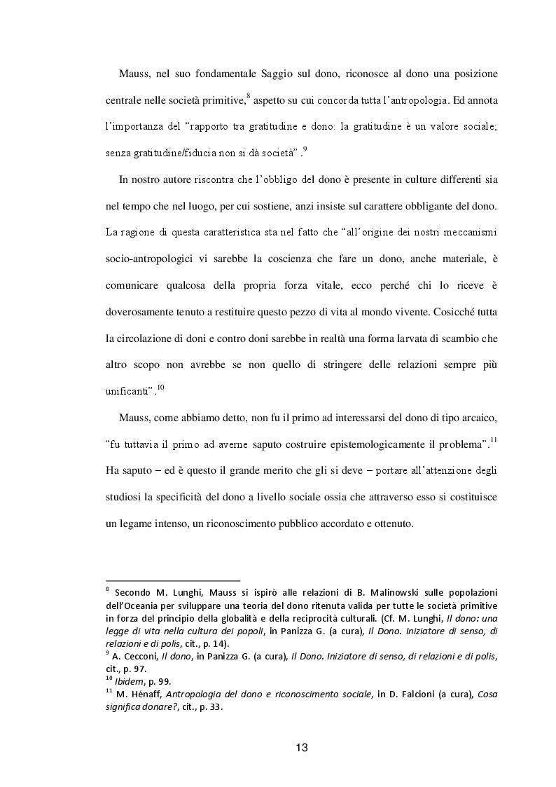 Estratto dalla tesi: Il dono generatore di relazioni