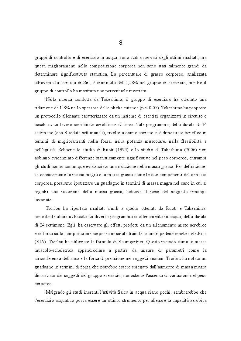 Estratto dalla tesi: Valutazione della composizione corporea in un gruppo di soggetti anziani dopo sei mesi di attività fisica in piscina termale ed in palestra