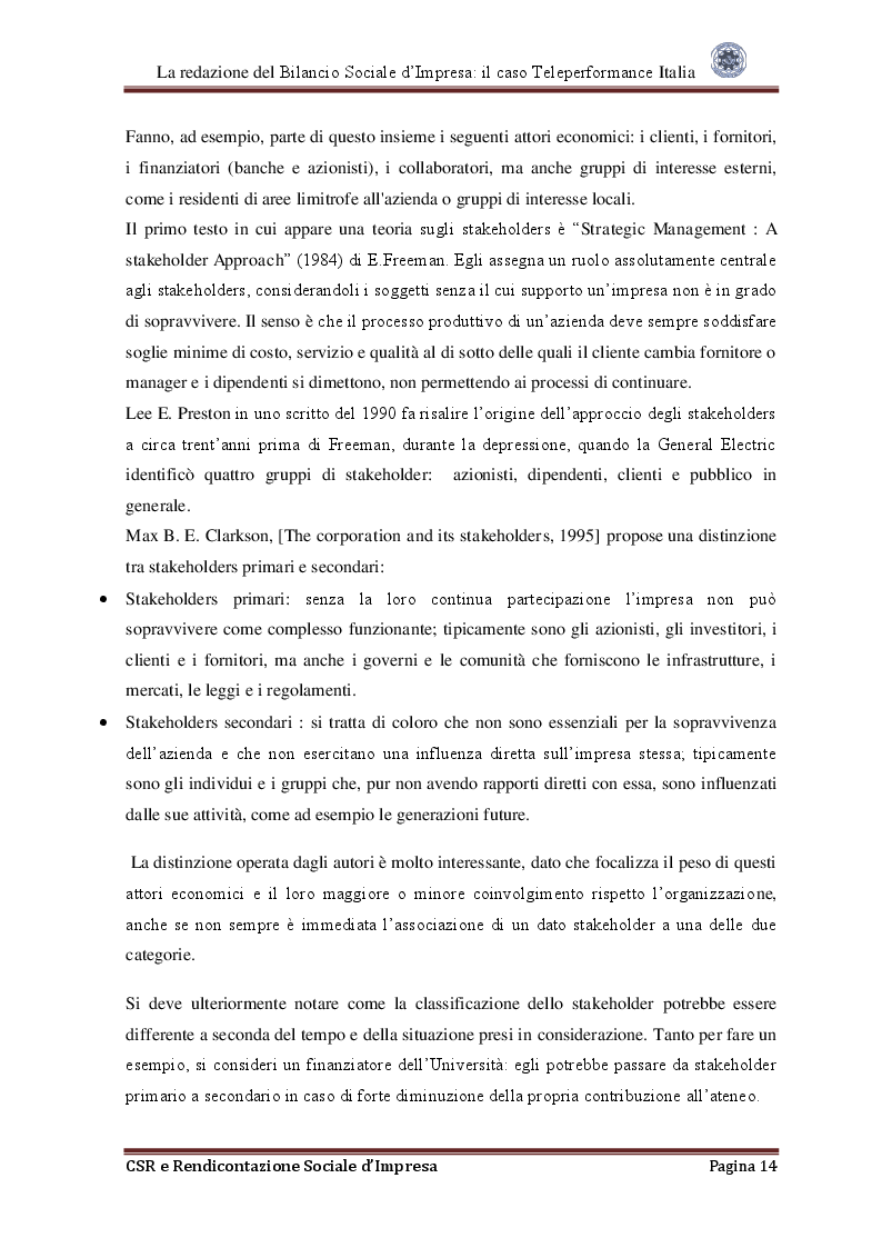Estratto dalla tesi: La redazione del Bilancio Sociale d'Impresa: Il caso Teleperformance Italia