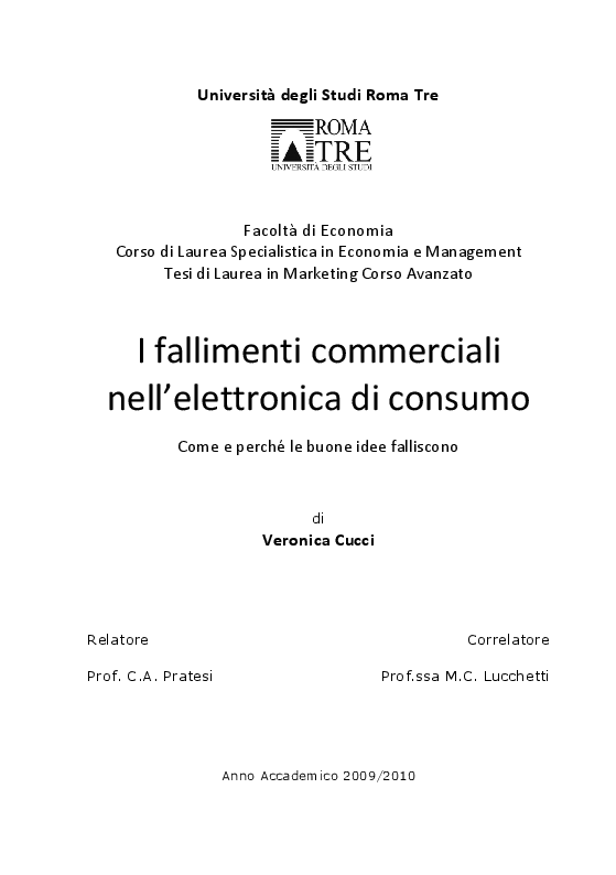 Anteprima della tesi: I fallimenti commerciali nell’elettronica di consumo: Come e perché le buone idee falliscono, Pagina 1