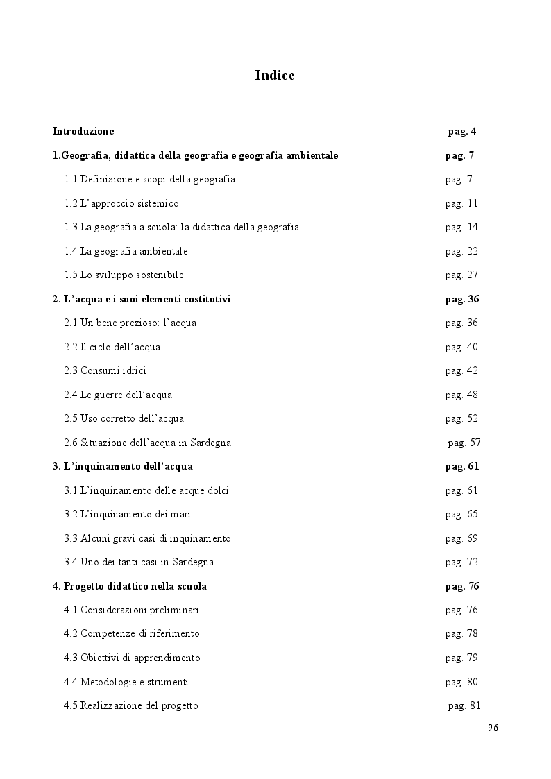 Indice della tesi: Acqua...un bene da salvaguardare, Pagina 1