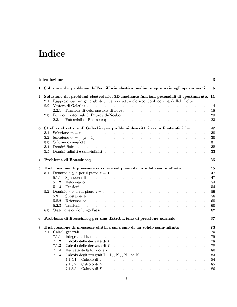 Indice della tesi: Soluzione analitica esaustiva del contatto hertziano tra corpi, Pagina 1