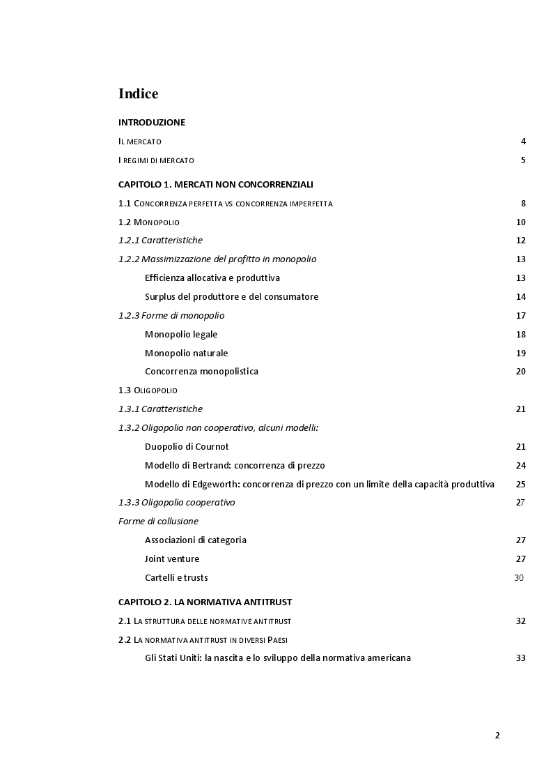 Indice della tesi: Mercati non concorrenziali, inefficienze e normativa antitrust: il caso Microsoft, Pagina 1