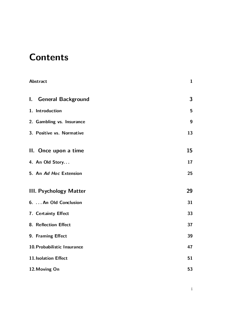 Indice della tesi: What do i choose? Gambling vs insurance: different decision models at stake, Pagina 1