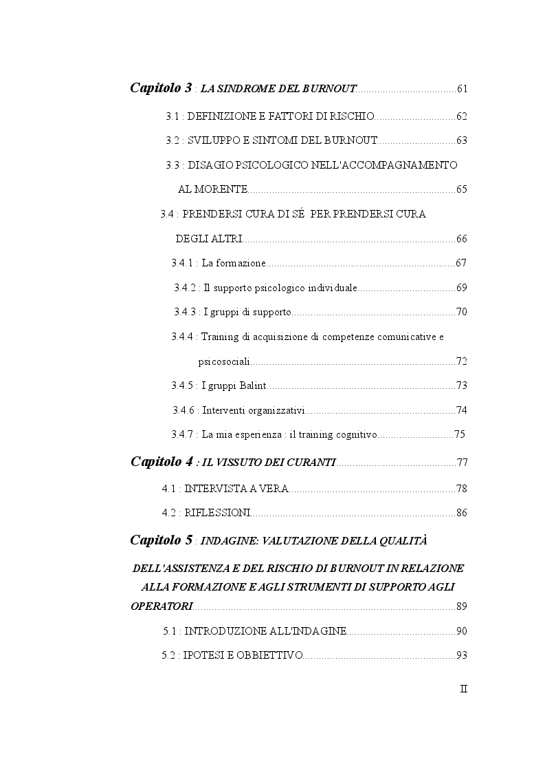 Indice della tesi: Cure di fine vita: Migliorare la qualità dell'assistenza e il benessere dell'infermiere che accompagna, Pagina 2