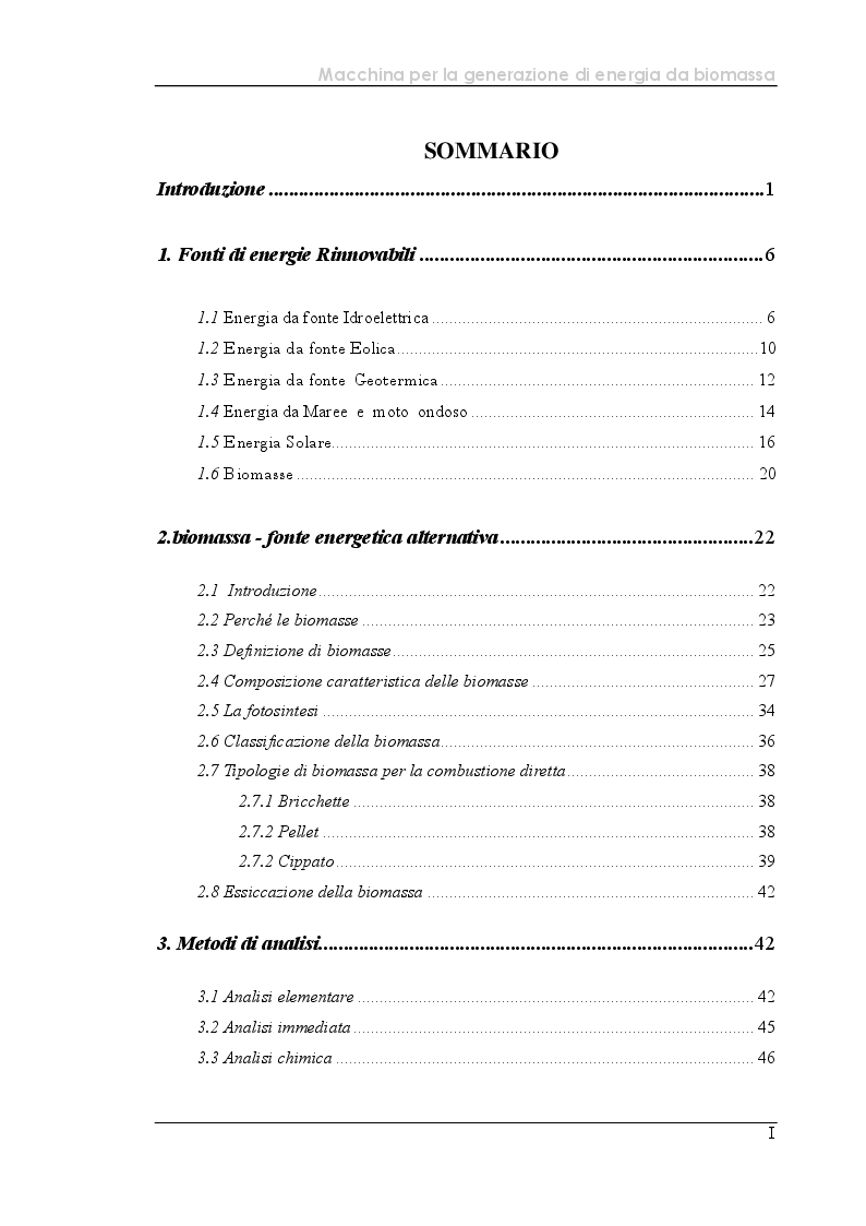 Indice della tesi: Cogeneratore a Biomasse - Biomass Cogenerator, Pagina 1