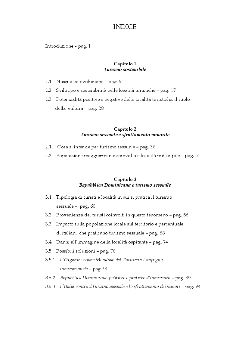 Indice della tesi: Il fenomeno della sessualità nel turismo, Pagina 1