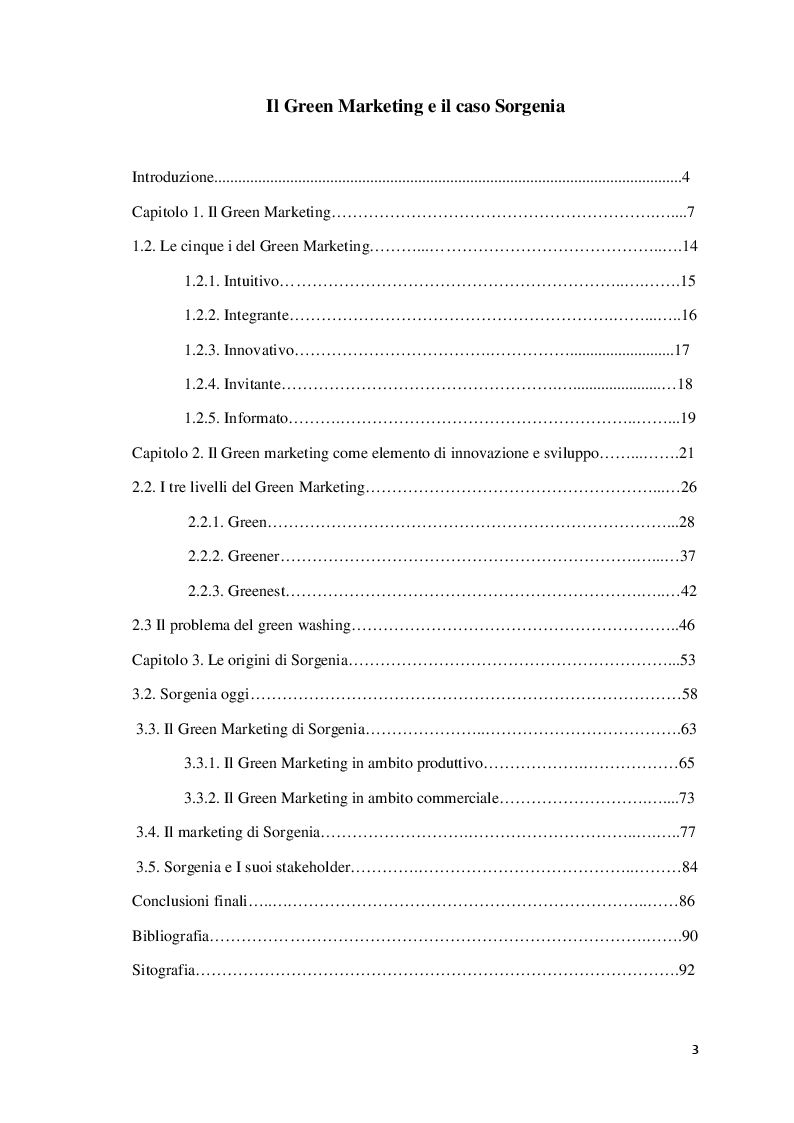 Indice della tesi: Il green marketing e il caso Sorgenia, Pagina 1