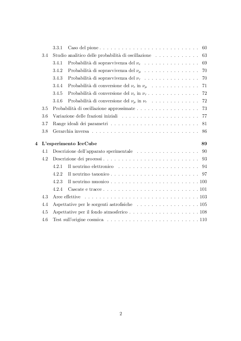Indice della tesi: Fenomenologia delle oscillazioni di neutrini cosmici di alta energia, Pagina 2