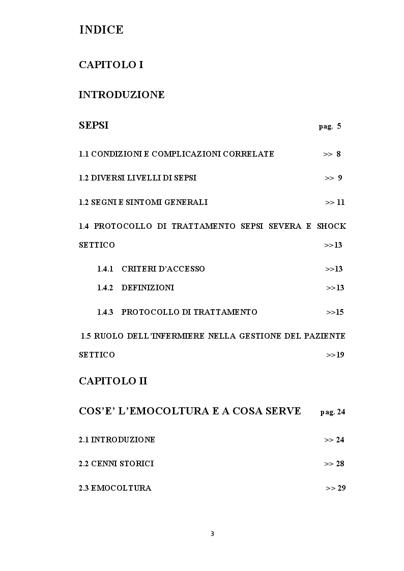 Indice della tesi: L'emocoltura nella gestione del paziente con sepsi: procedure e raccomandazioni, Pagina 1
