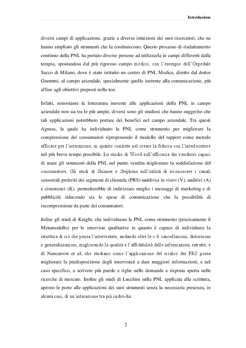 Anteprima della tesi: La Programmazione Neurolinguistica e le decisioni di marketing nel punto vendita, Pagina 3