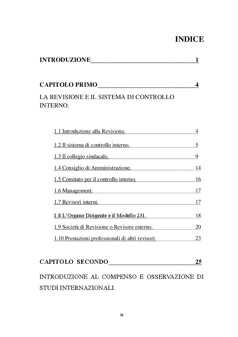 Indice della tesi: Il costo del controllo: il caso italiano, Pagina 1