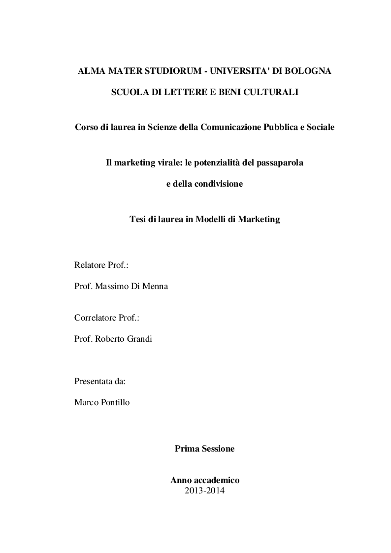 Anteprima della tesi: Il marketing virale: le potenzialità del passaparola e della condivisione, Pagina 1