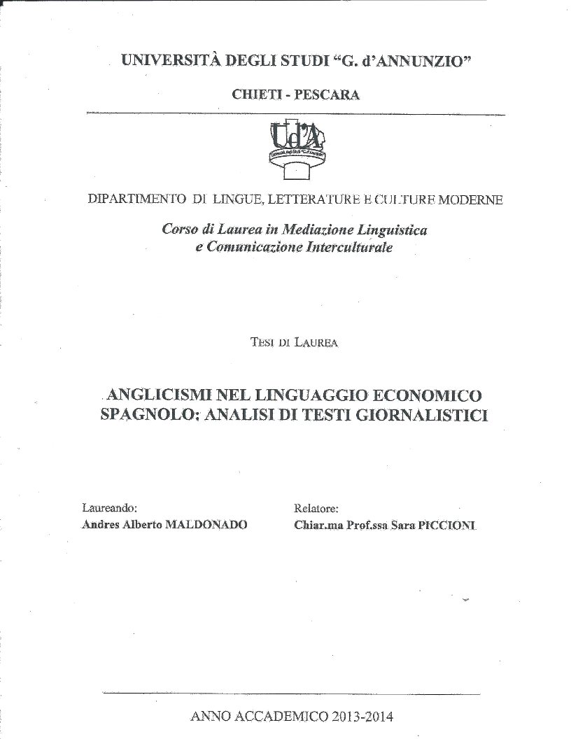 Anteprima della tesi: Anglicismi nel linguaggio economico spagnolo: Analisi di testi giornalistici, Pagina 1