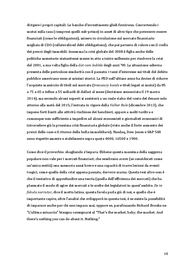 Anteprima della tesi: La teoria dei mercati efficienti di Eugene Fama e la critica di Robert Shiller, Pagina 6