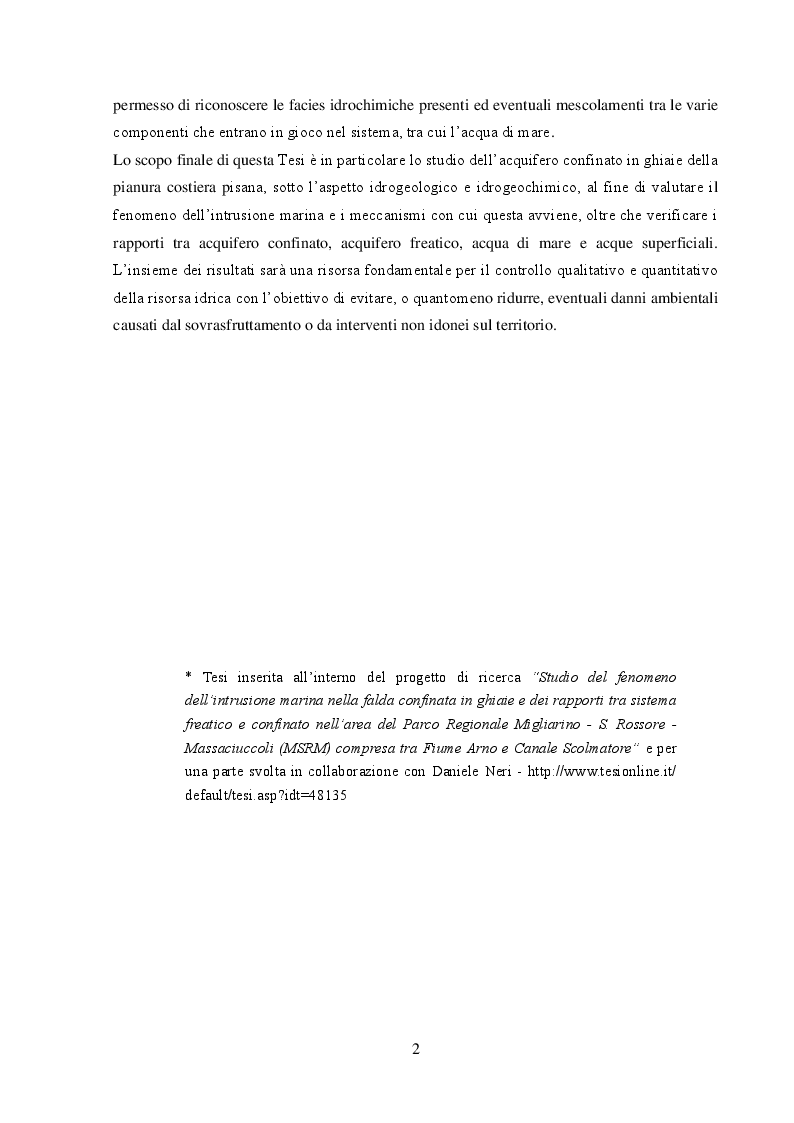 Anteprima della tesi: L'acquifero confinato in ghiaie della pianura costiera di Pisa: aggiornamento dei dati idrogeologico-geochimici e considerazioni sul fenomeno dell'intrusione marina, Pagina 3