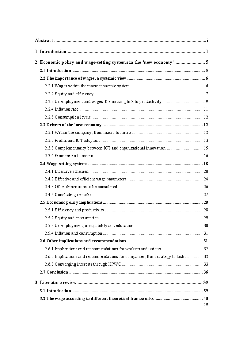 Indice della tesi: Wages and competencies. An Econometric Investigation in the Italian manufacturing industry, Pagina 1