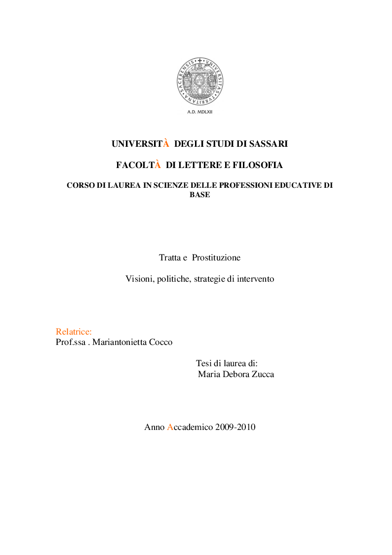 Anteprima della tesi: Tratta e Prostituzione. Visioni, politiche, strategie di intervento, Pagina 1