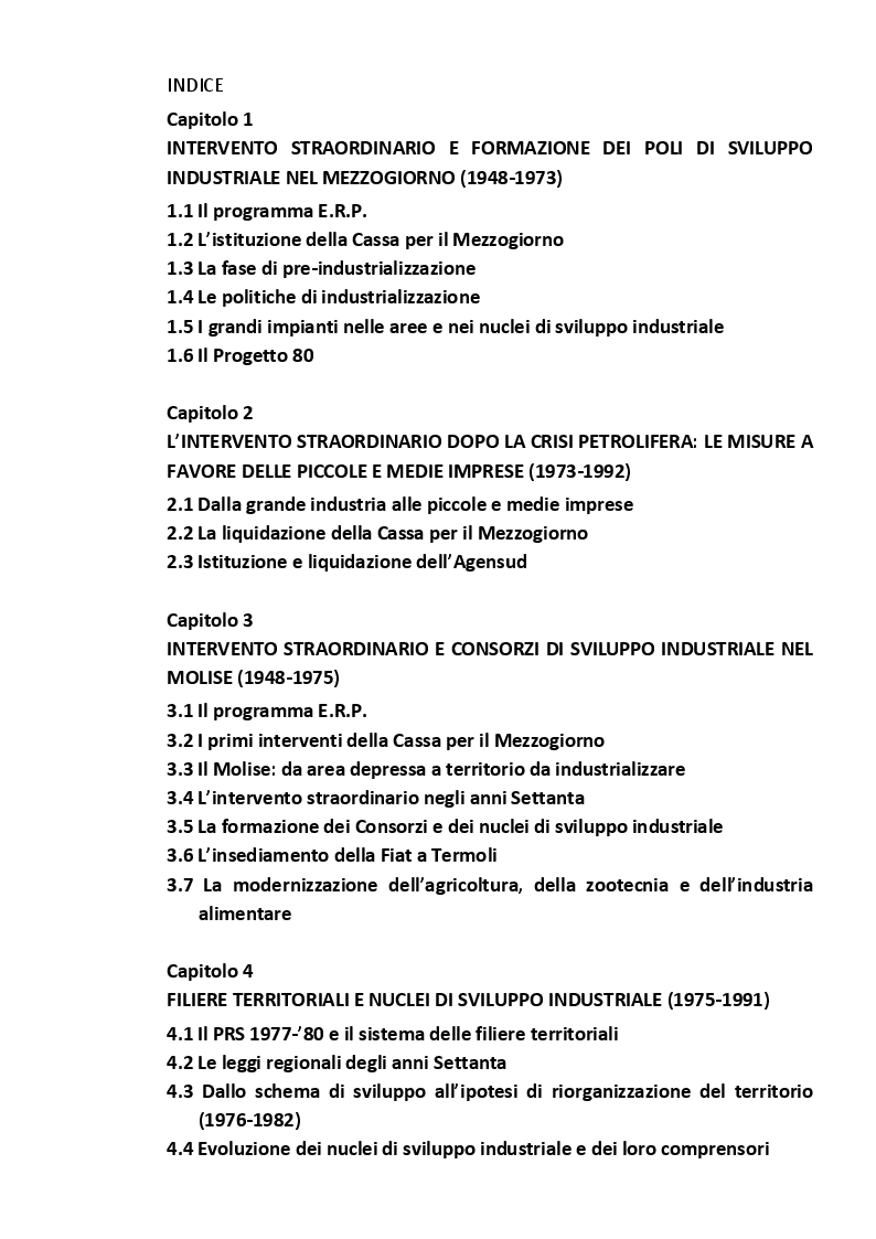 Indice della tesi: Politiche di sviluppo locale e strumenti di pianificazione del territorio nel Molise, Pagina 1
