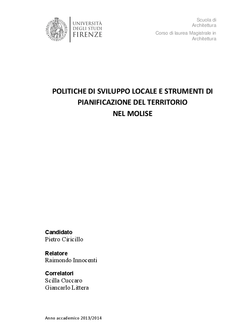 Anteprima della tesi: Politiche di sviluppo locale e strumenti di pianificazione del territorio nel Molise, Pagina 1