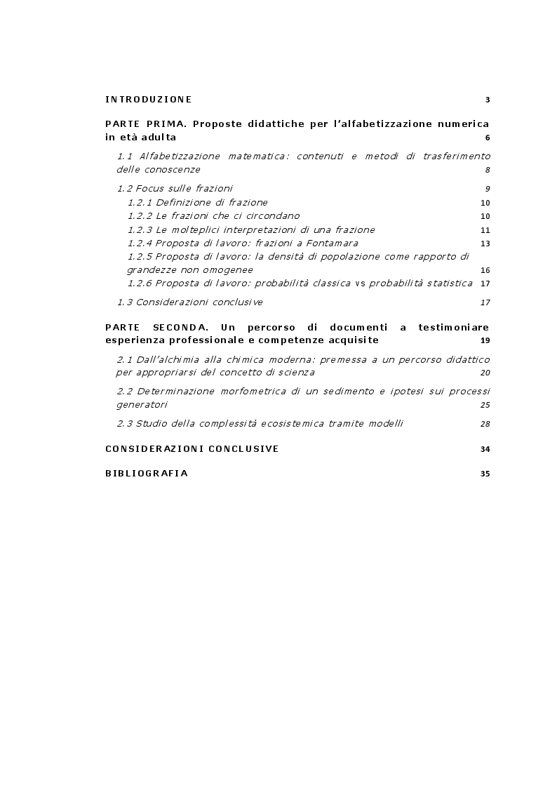 Indice della tesi: Proposte didattiche per l'insegnamento della matematica in età adulta, Pagina 1