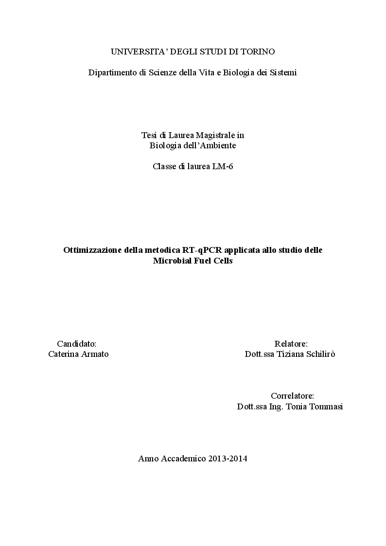Anteprima della tesi: Ottimizzazione della metodica RT-qPCR applicata allo studio delle Microbial Fuel Cells, Pagina 1