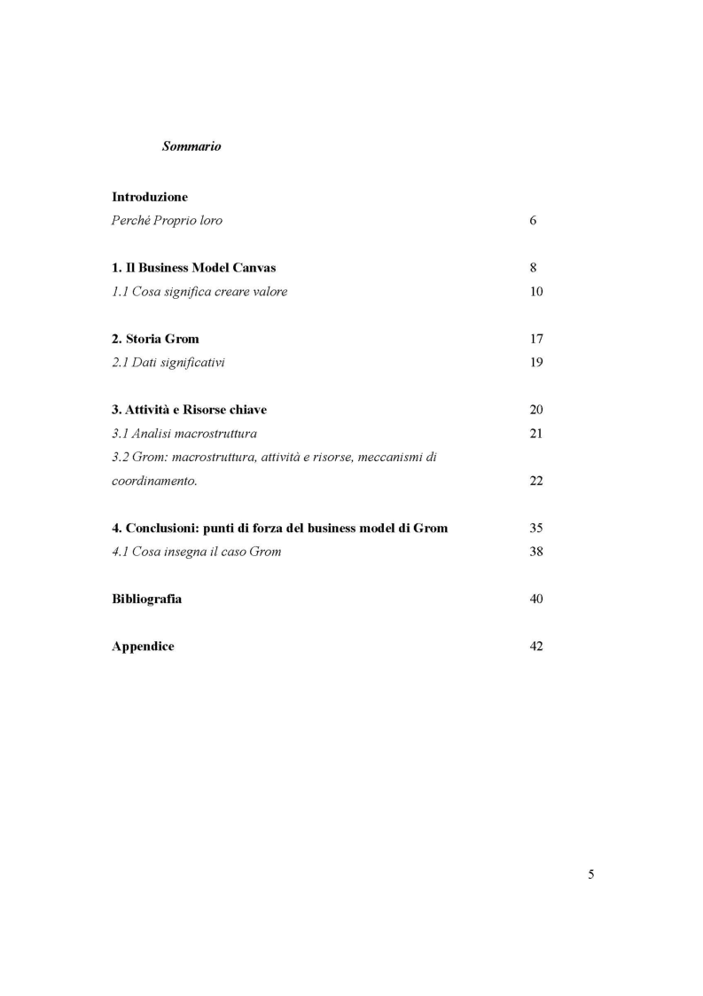 Indice della tesi: Il Business model di Grom: attività e risorse chiave, Pagina 1