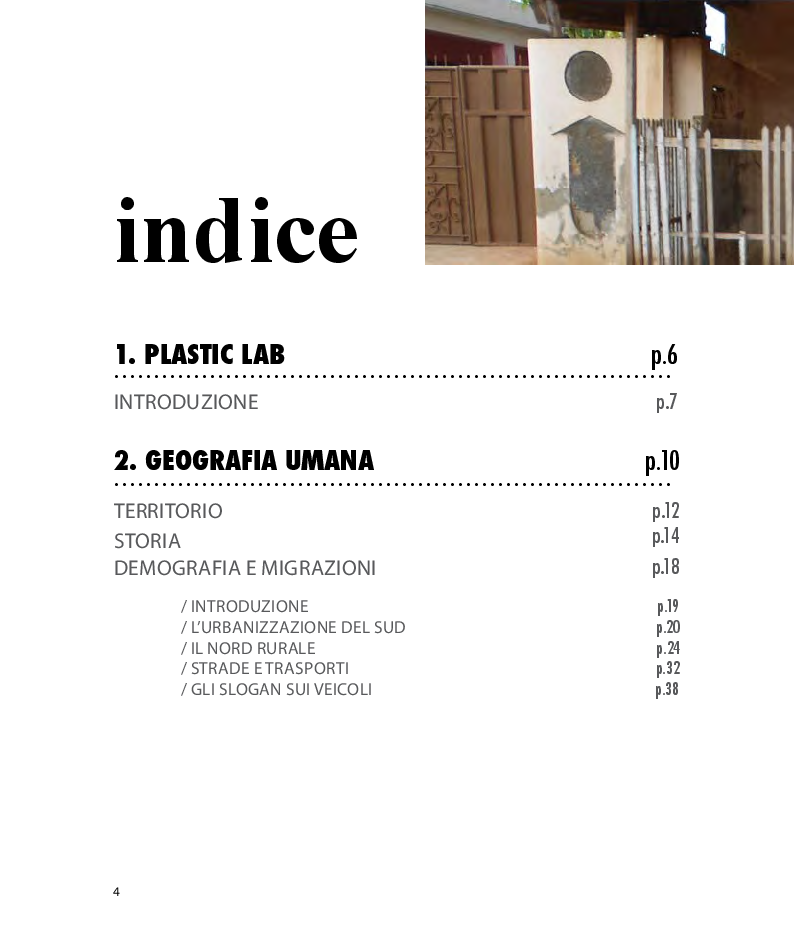 Indice della tesi: PLASTIC LAB_Proposta di un laboratorio per il corretto uso dell'acqua e il riciclo della Plastica nel villaggio di Fufulsu in Ghana, Pagina 1