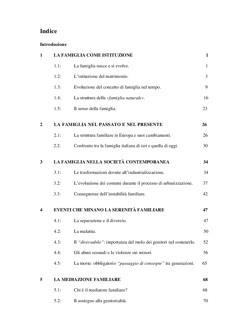 Indice della tesi: La famiglia come società naturale e l'importanza dell'essere genitori., Pagina 1