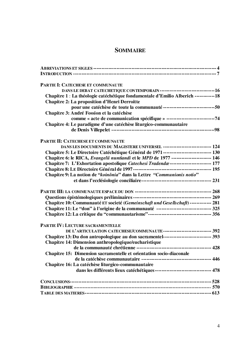 Indice della tesi: Catéchèse et communauté (Catechesi e comunità), Pagina 1