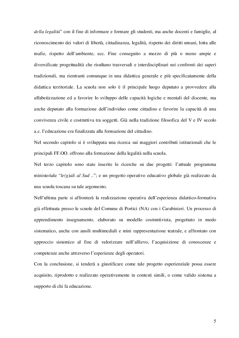Anteprima della tesi: La Cultura della Legalità nella didattica scolastica. Il Contributo delle Forze dell'Ordine. L'esperienza realizzata nelle scuole di Portici, Pagina 3