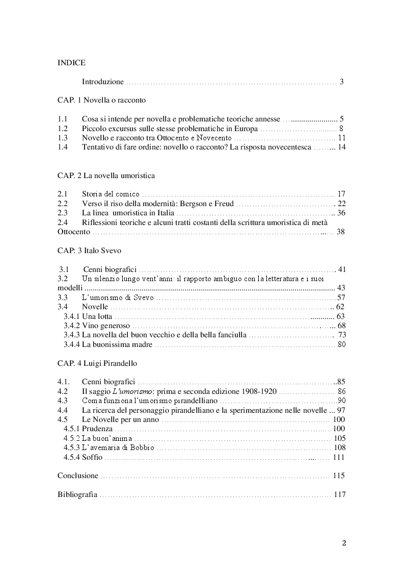 Indice della tesi: Il racconto umoristico in Svevo e Pirandello, Pagina 1