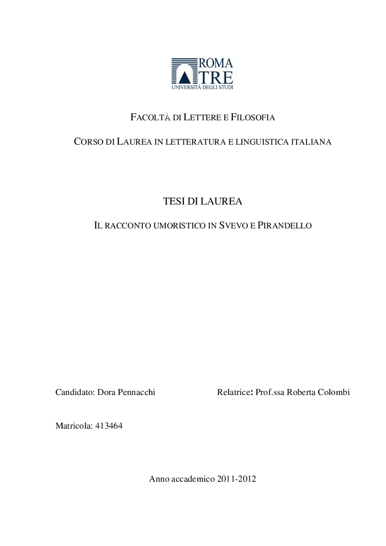 Anteprima della tesi: Il racconto umoristico in Svevo e Pirandello, Pagina 1